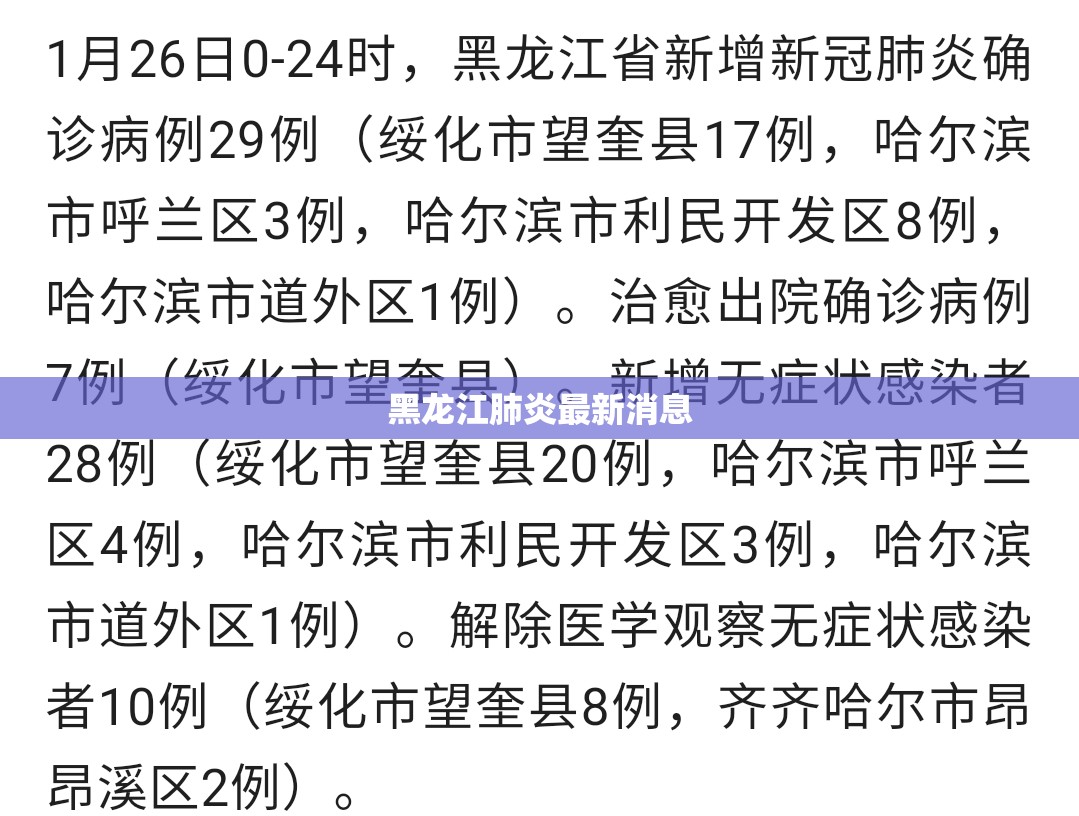 黑龙江肺炎最新消息(黑龙江全力迎战寒潮天气) 黑龙江肺炎最新消息(黑龙江全力迎战寒潮天气)