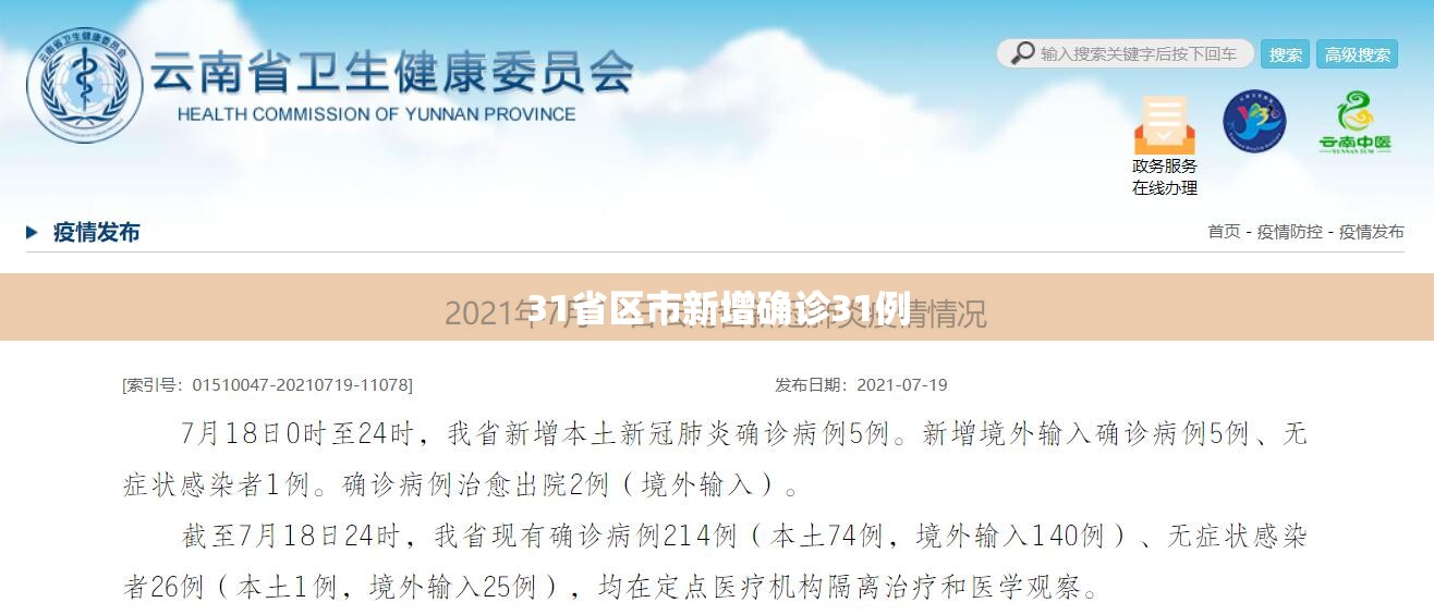 31省区市新增确诊31例(31省区市新增本土确诊87例) 31省区市新增确诊31例(31省区市新增本土确诊87例)