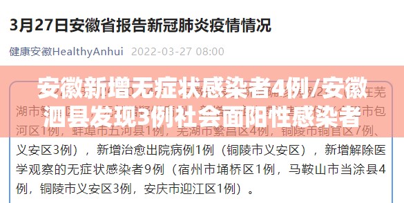 安徽新增无症状感染者4例/安徽泗县发现3例社会面阳性感染者 安徽新增无症状感染者4例/安徽泗县发现3例社会面阳性感染者
